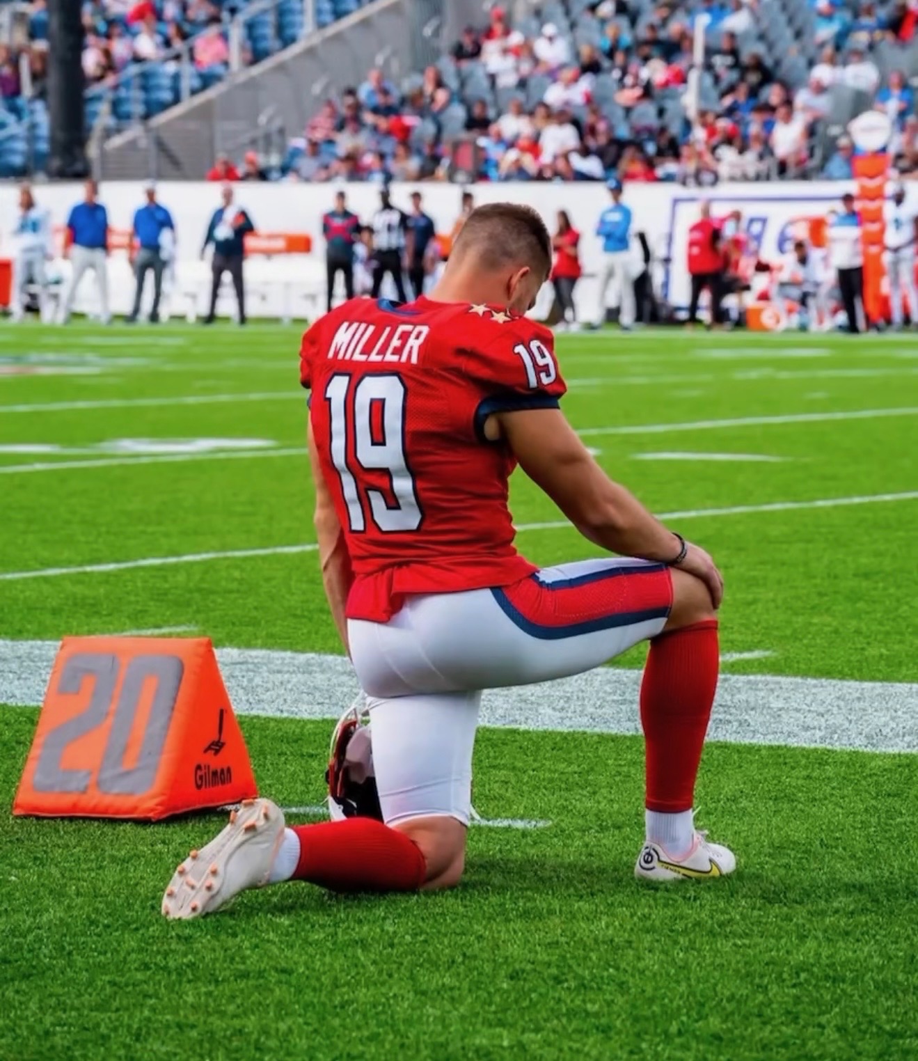 Brock Miller in warmups