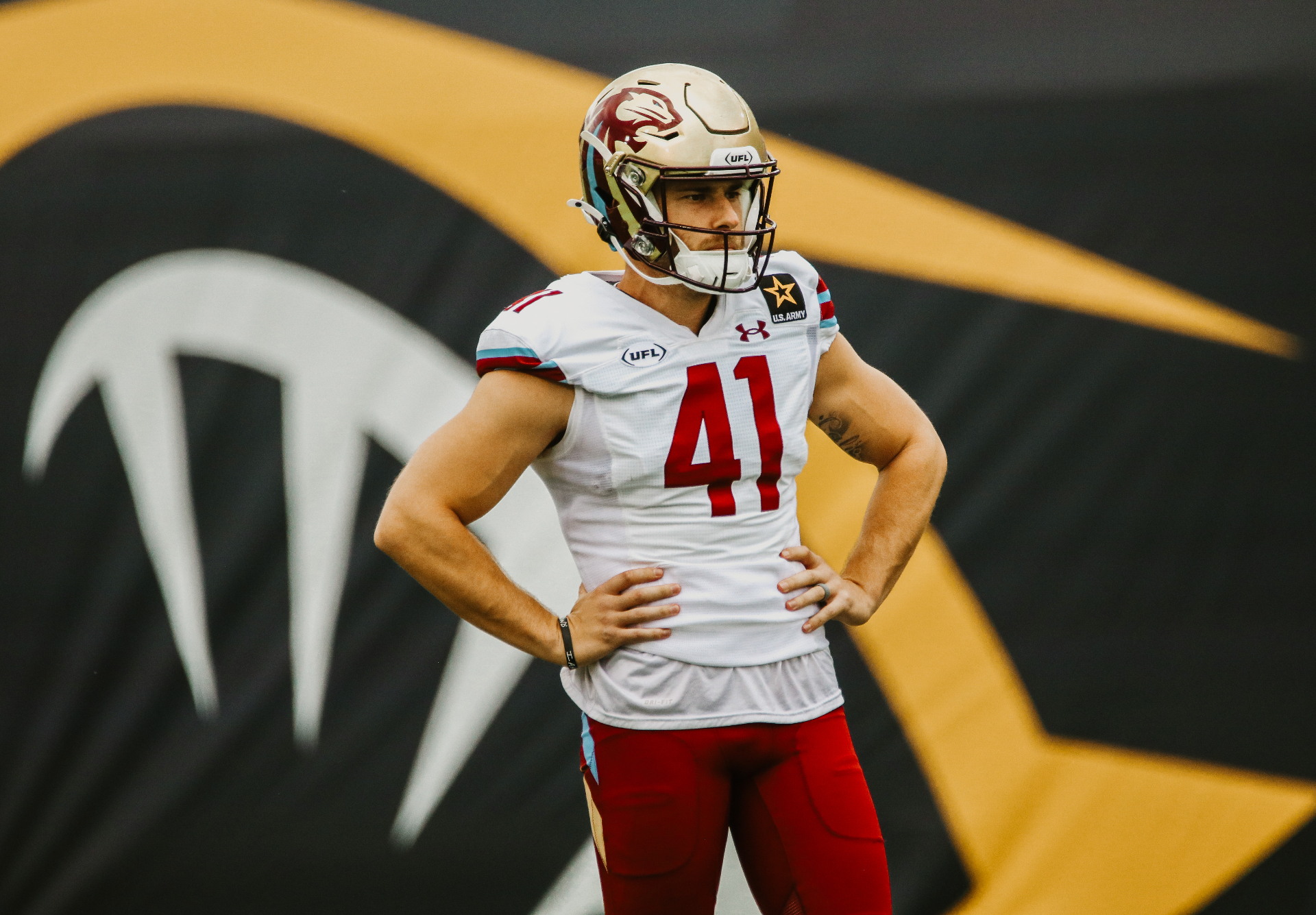 Brock Miller on the field in a UFL uniform